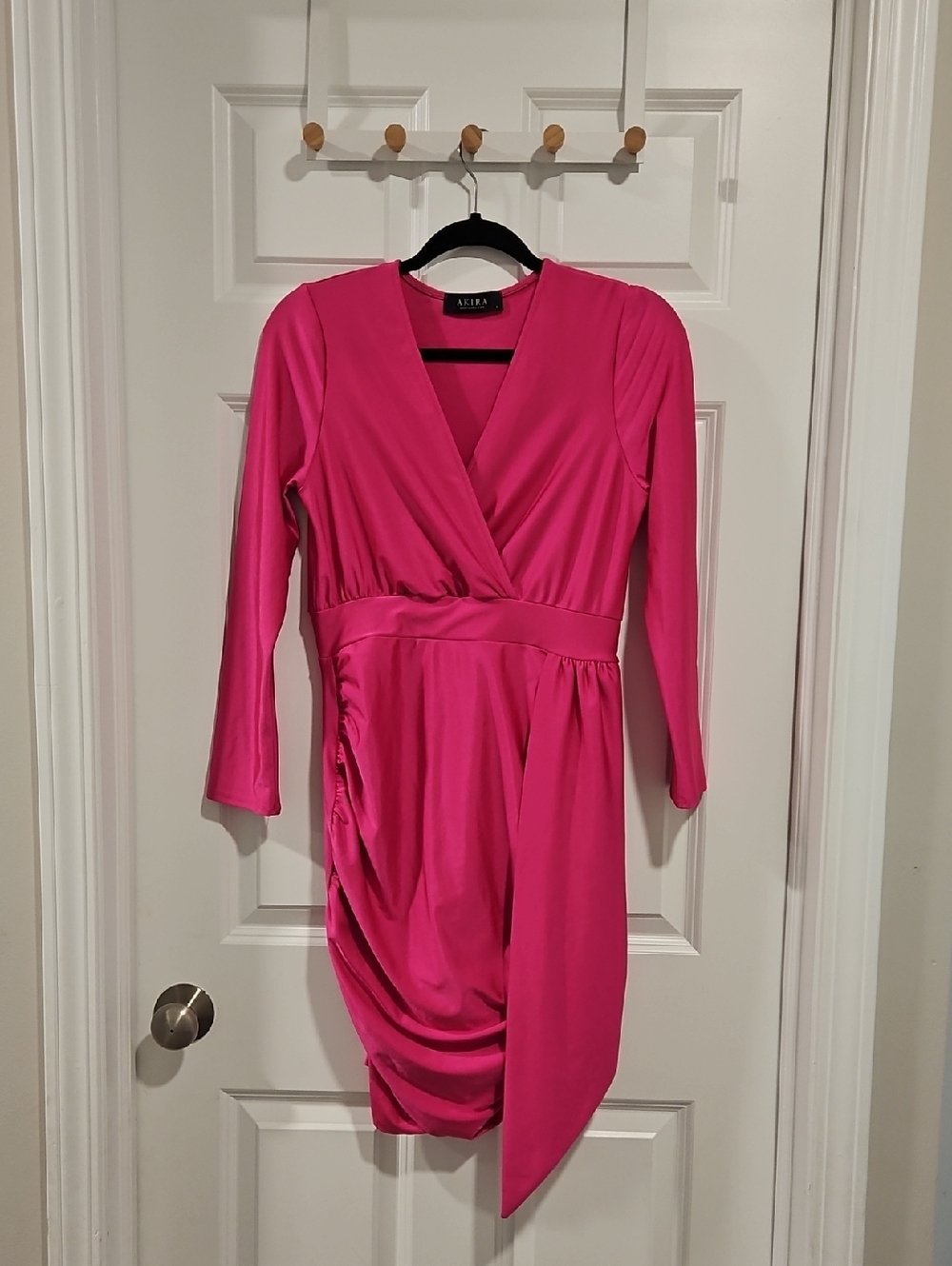 AKIRA Hot Pink Draped Long Sleeve Dress